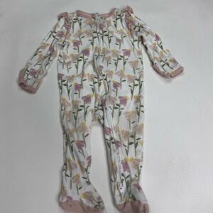 Baby Girl Cloud Island Floral Footie with Pink and Yellow Size 6-9M